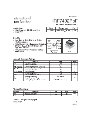 IRF7492PBF Datasheet PDF International Rectifier