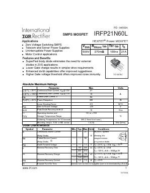 IRFP21N60L Datasheet PDF International Rectifier