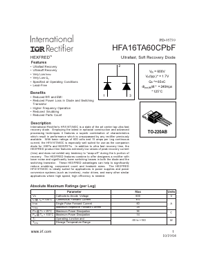 HFA16TA60CPBF Datasheet PDF International Rectifier
