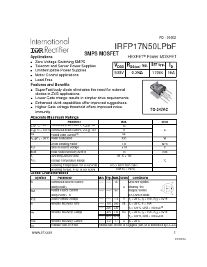 IRFP17N50LPBF Datasheet PDF International Rectifier