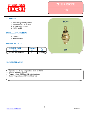 3EZ6.8 Datasheet PDF Insel Rectifier India Pvt. Ltd.
