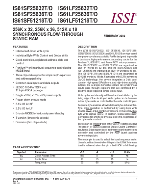 IS61LF25636D-9TQI Datasheet PDF Integrated Silicon Solution