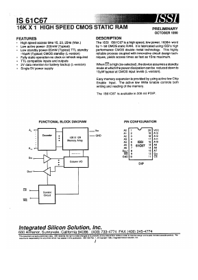 IS61C67 Datasheet PDF Integrated Silicon Solution