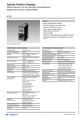 N152.123BA01 Datasheet PDF Baumer IVO GmbH & Co. KG