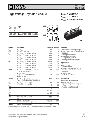 MCC161-22IO1 Datasheet PDF IXYS CORPORATION
