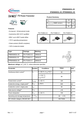 3N06L05 Datasheet PDF Infineon Technologies