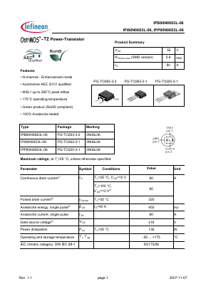 IPB80N06S3L-06 Datasheet PDF Infineon Technologies