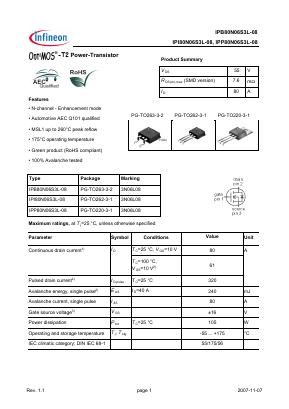 3N06L08 Datasheet PDF Infineon Technologies