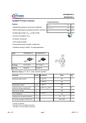 IPP052NE7N3G Datasheet PDF Infineon Technologies