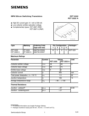 PZT2222A Datasheet PDF Infineon Technologies