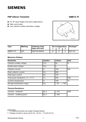SMBTA70 Datasheet PDF Infineon Technologies