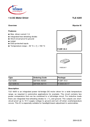TLE4205G Datasheet PDF Infineon Technologies