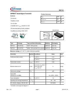 BSP135L6906 Datasheet PDF Infineon Technologies