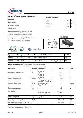 BSS169-H6906 Datasheet PDF Infineon Technologies
