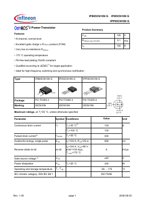 IPP05CN10NG Datasheet PDF Infineon Technologies