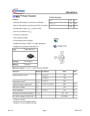 031NE7N Datasheet PDF Infineon Technologies