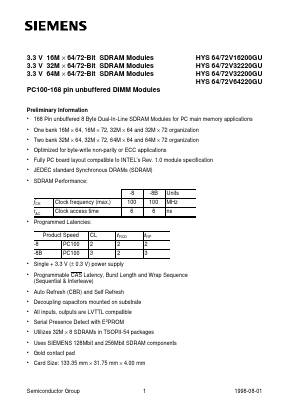 HYS72V16200GU-8B Datasheet PDF Infineon Technologies