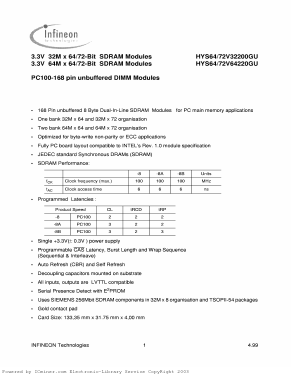 HYS72V32200GU-8A Datasheet PDF Infineon Technologies