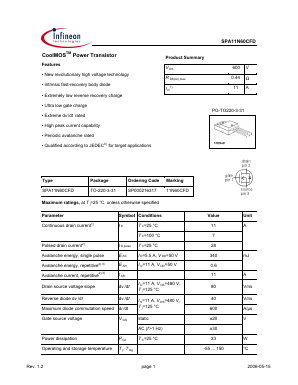 SPA11N60CFD Datasheet PDF Infineon Technologies