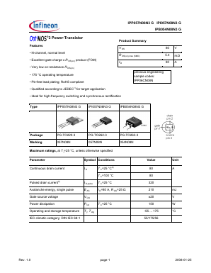 IPP057N08N3G Datasheet PDF Infineon Technologies