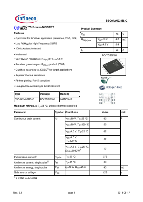 BSC042N03MSG Datasheet PDF Infineon Technologies