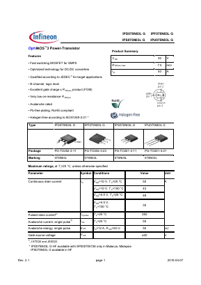 IPD075N03LG Datasheet PDF Infineon Technologies