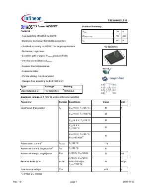 BSC100N03LSG Datasheet PDF Infineon Technologies
