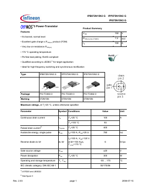 IPP075N15N3G Datasheet PDF Infineon Technologies