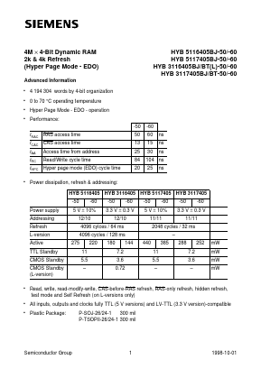 HYB5116405BJ-50 Datasheet PDF Infineon Technologies