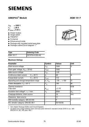 BSM191F Datasheet PDF Infineon Technologies