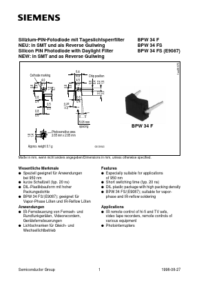 BPW34FS(E9087) Datasheet PDF Infineon Technologies