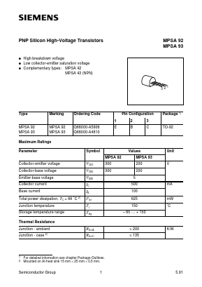 MPSA93 Datasheet PDF Infineon Technologies