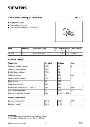 BC517 Datasheet PDF Infineon Technologies