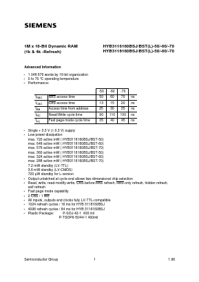 HYB3116160BST-70 Datasheet PDF Infineon Technologies