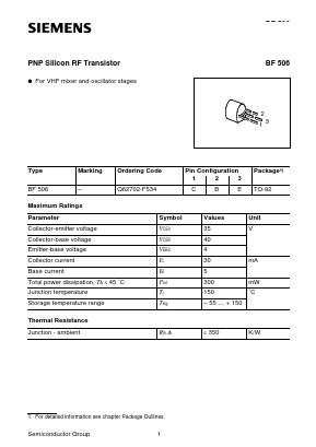 BF506 Datasheet PDF Infineon Technologies