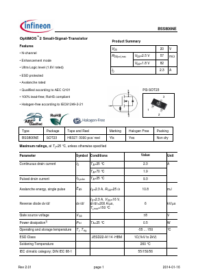 BSS806NE Datasheet PDF Infineon Technologies