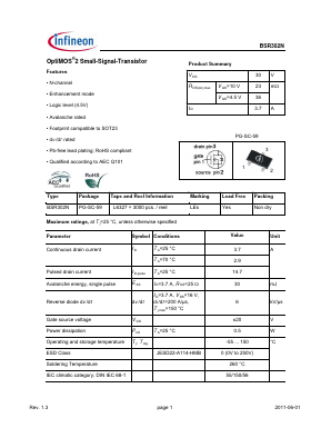 BSR302NL6327 Datasheet PDF Infineon Technologies