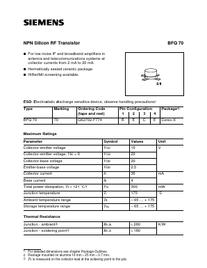 BFQ70 Datasheet PDF Infineon Technologies