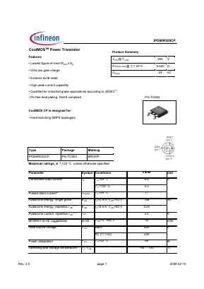 IPD60R520CP Datasheet PDF Infineon Technologies