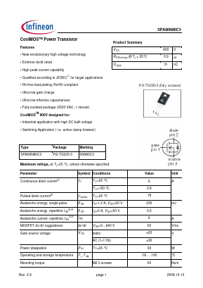 SPA06N80C3_08 Datasheet PDF Infineon Technologies