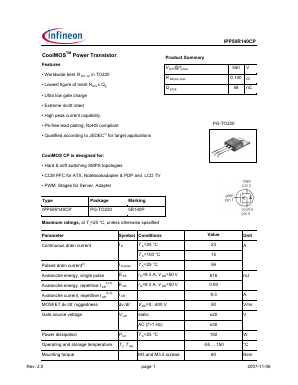 IPP50R140CP Datasheet PDF Infineon Technologies