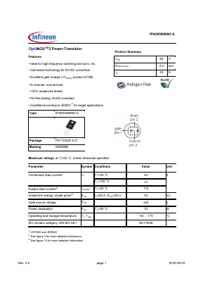 IPA093N06N3G Datasheet PDF Infineon Technologies
