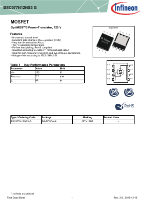 BSC077N12NS3G Datasheet PDF Infineon Technologies