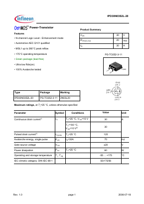 IPD30N03S2L-20 Datasheet PDF Infineon Technologies