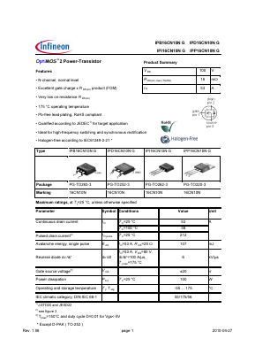 IPD16CN10NG Datasheet PDF Infineon Technologies