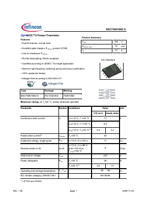 750N10ND Datasheet PDF Infineon Technologies