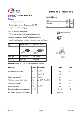 IPI076N12N3G Datasheet PDF Infineon Technologies