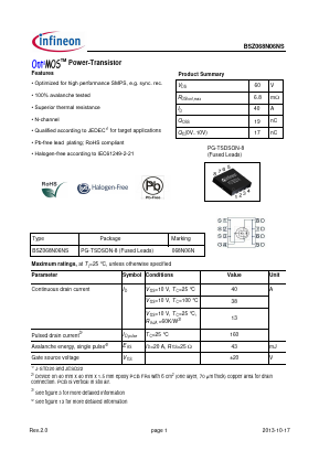 BSZ068N06NS Datasheet PDF Infineon Technologies