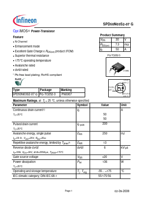 SPD50N03S2-07G Datasheet PDF Infineon Technologies