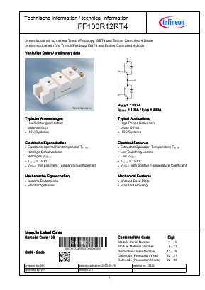 FF100R12RT4 Datasheet PDF Infineon Technologies